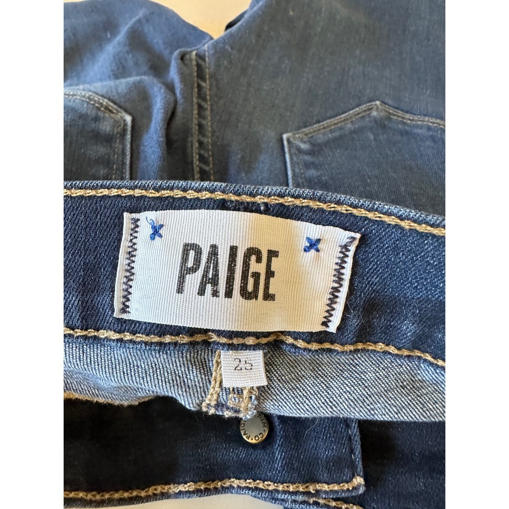 Paige Verdugo Ankle Mid Rise Skinny Jeans in Dark Wash Blue Denim | Size 25 - Picture 4 of 8
